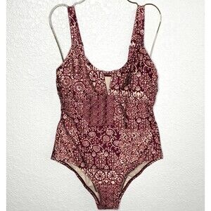 Kona Sol Red/Pink Geometric Print Keyhole Med Coverage One Piece Swimsuit M New!